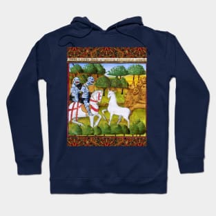 Lancelot and Mordred Crossing a White Stag Escorted by Lions,Arthurian Legends Medieval Miniature Hoodie